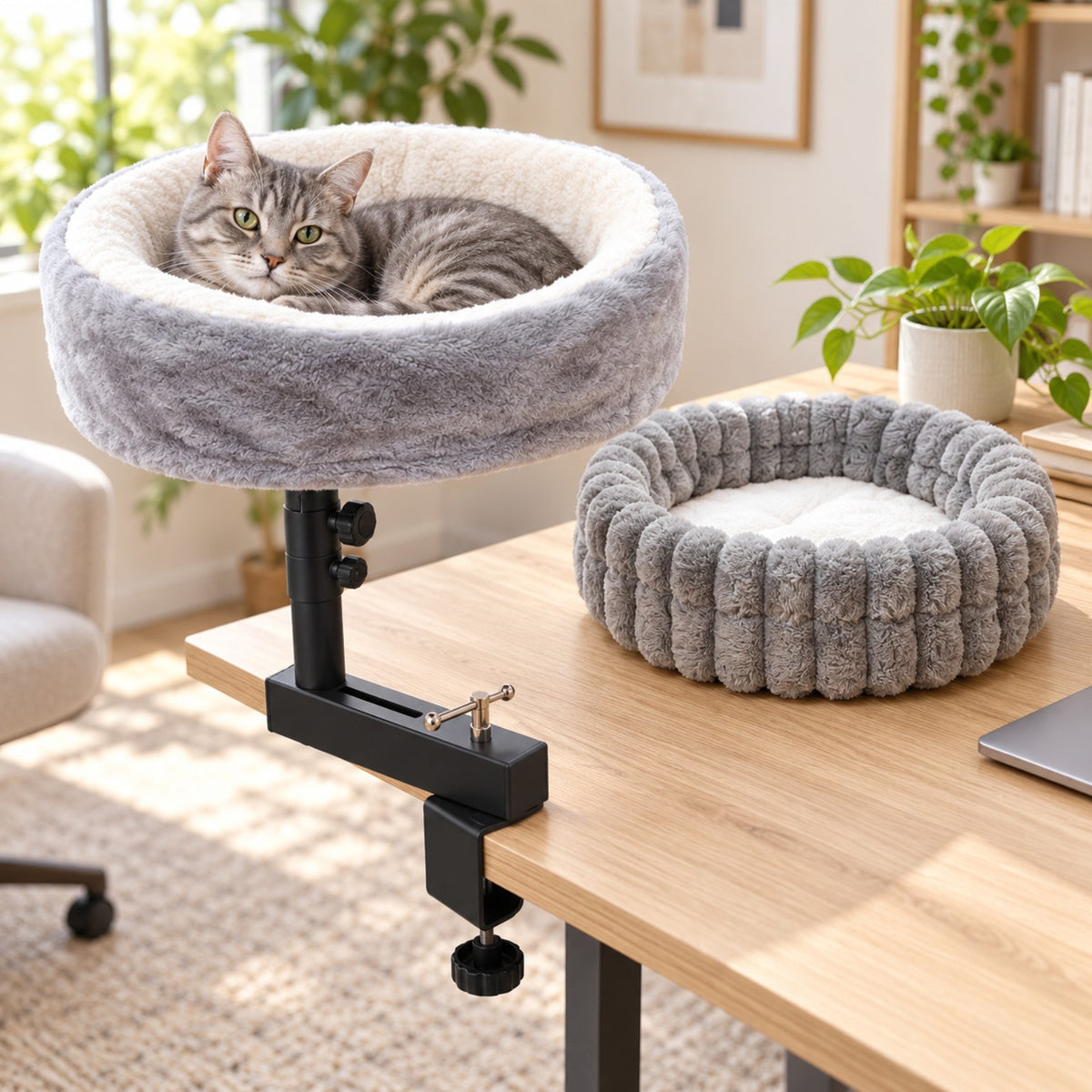LUNIXA 2-in-1 Desk-Mounted Cat Bed Set