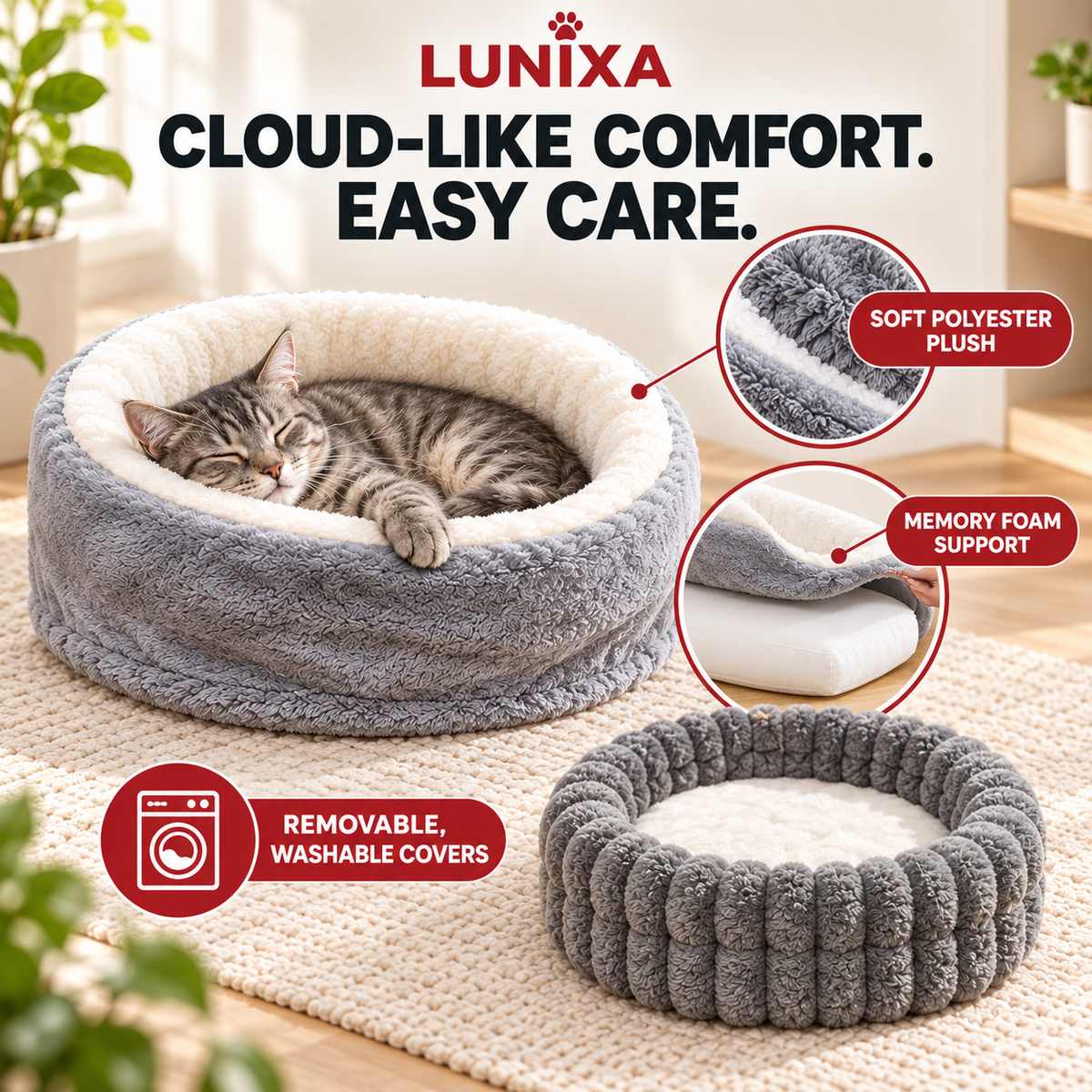LUNIXA 2-in-1 Desk-Mounted Cat Bed Set