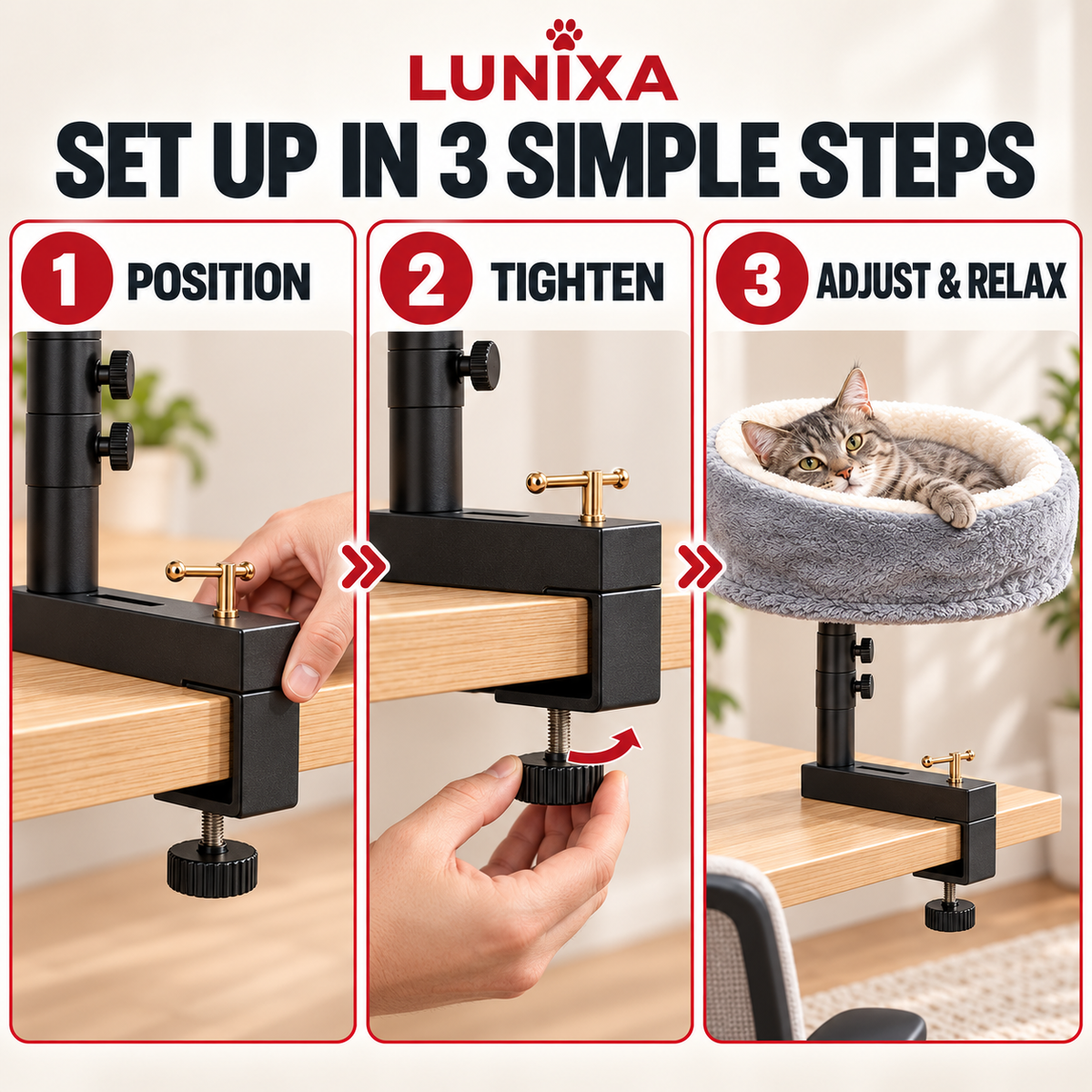 LUNIXA 2-in-1 Desk-Mounted Cat Bed Set