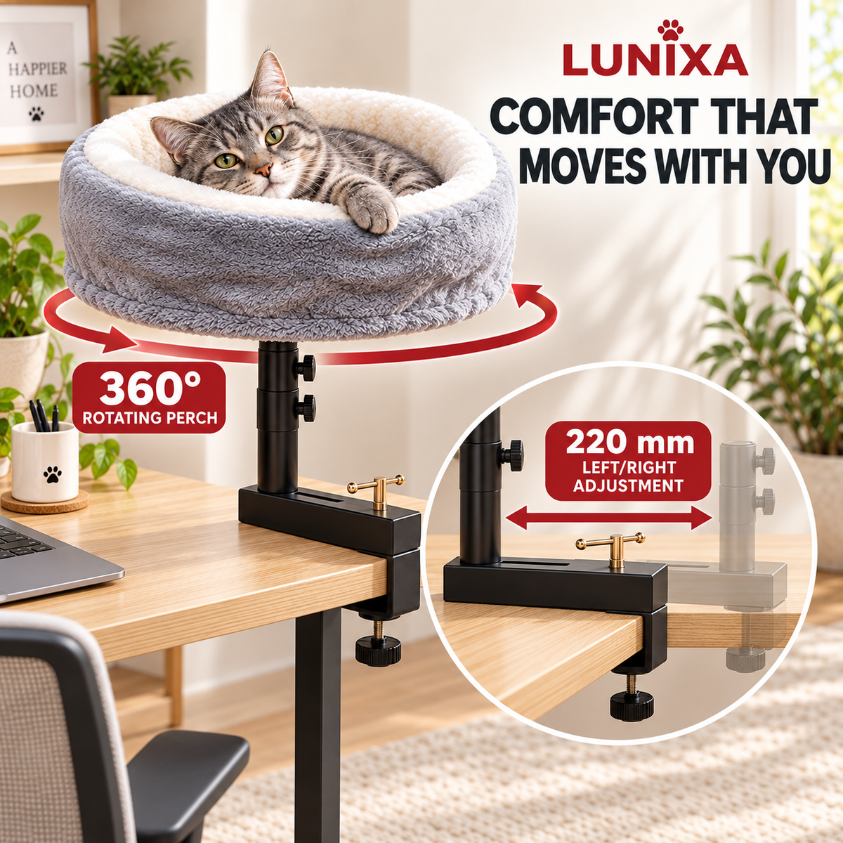 LUNIXA 2-in-1 Desk-Mounted Cat Bed Set