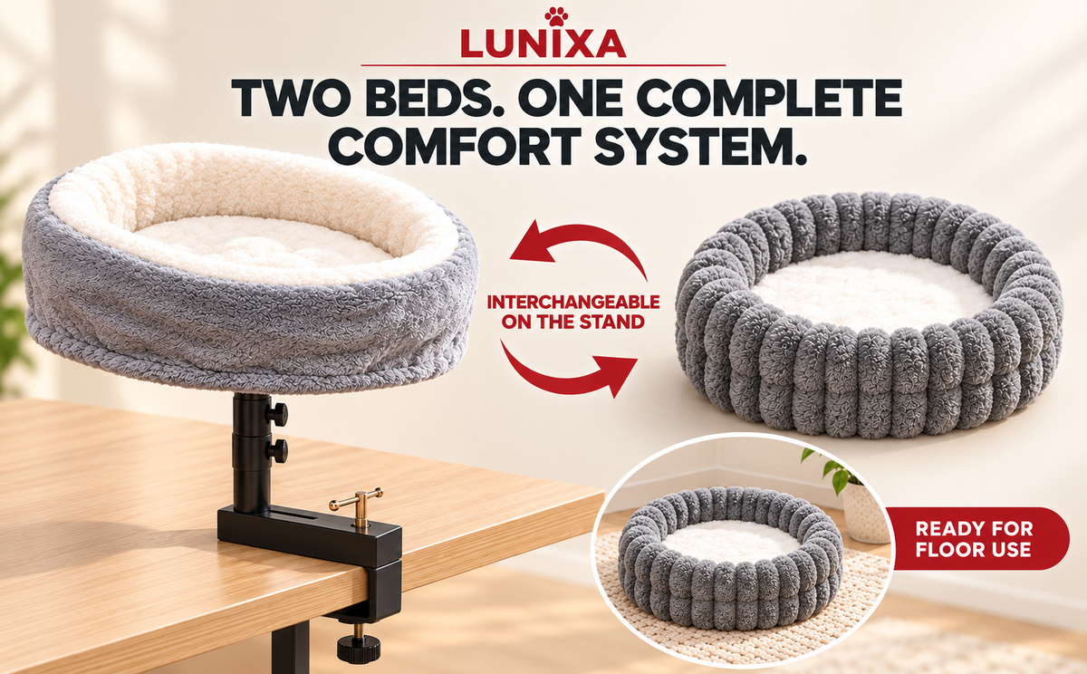 LUNIXA 2-in-1 Desk-Mounted Cat Bed Set